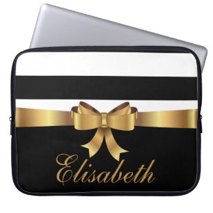 Personalisiertes Gold, schwarze Streifen Golden BO Laptopschutzhülle