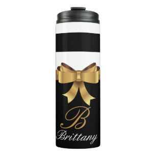 Personalisiertes Gold, schwarze Streifen Golden BO Thermosbecher
