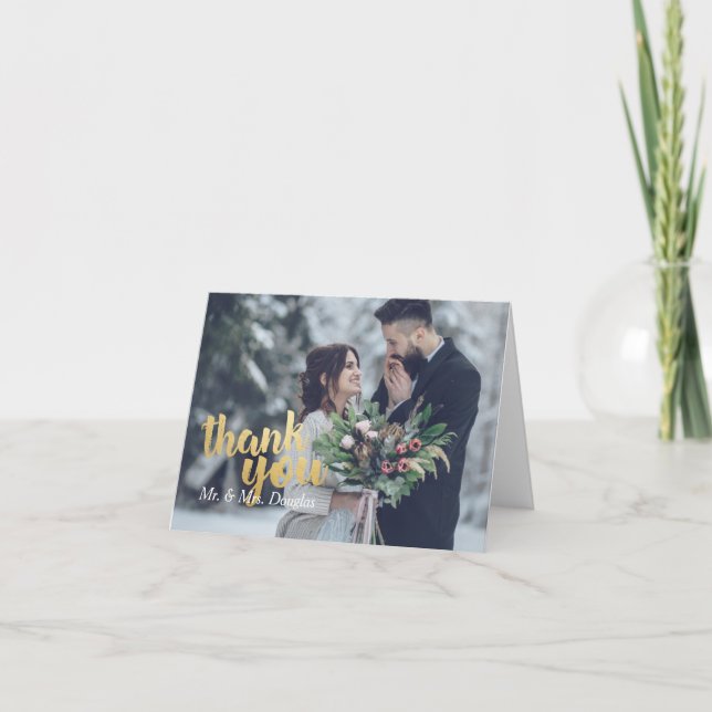 Personalisiertes Gold Script Foto Danke Karte (Vorderseite)
