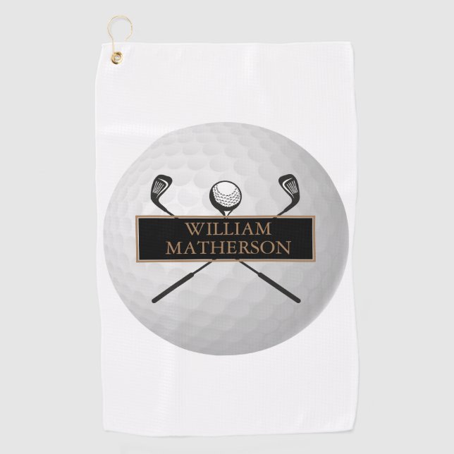 Personalisiertes Gold und Black Golf Ball Classic Golfhandtuch (Vorderseite)