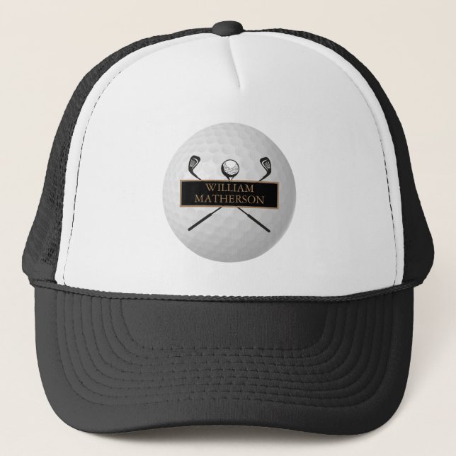 Personalisiertes Gold und Black Golf Ball Classic Truckerkappe (Vorderseite)