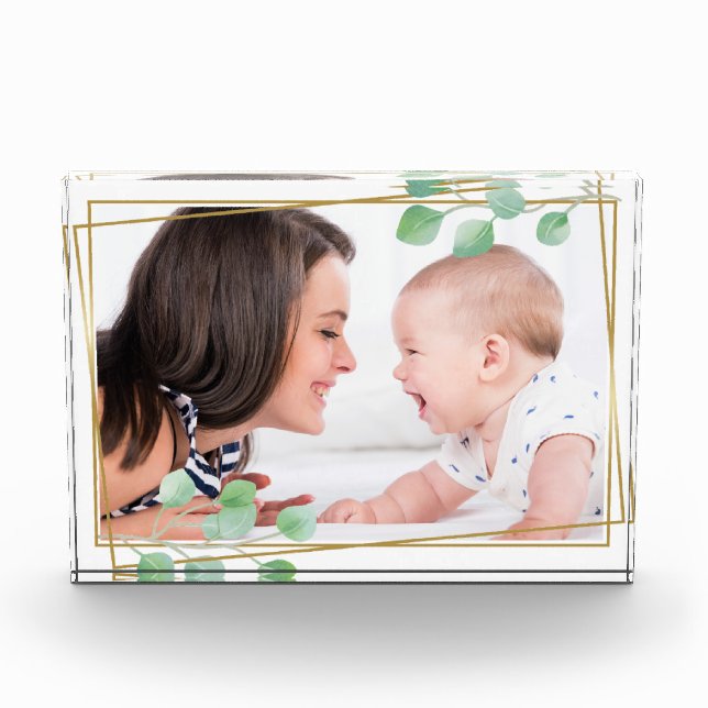 Personalisiertes Gold und Eukalyptus Elegantes Min Fotoblock (Vorderseite)