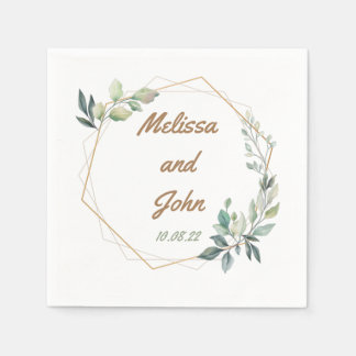 Personalisiertes Gold und Grüne Hochzeit Serviette