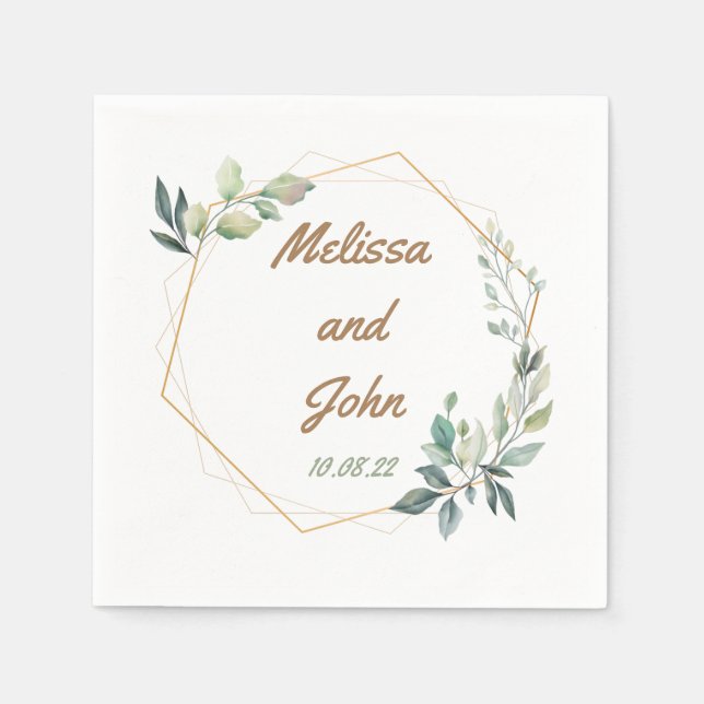Personalisiertes Gold und Grüne Hochzeit Serviette (Vorderseite)