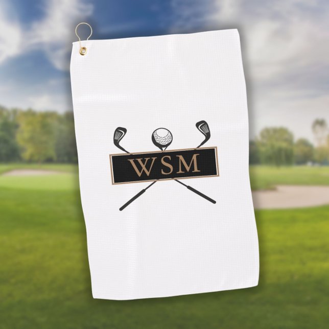 Personalisiertes Gold und Schwarze Monogramm Golfhandtuch (Von Creator hochgeladen)