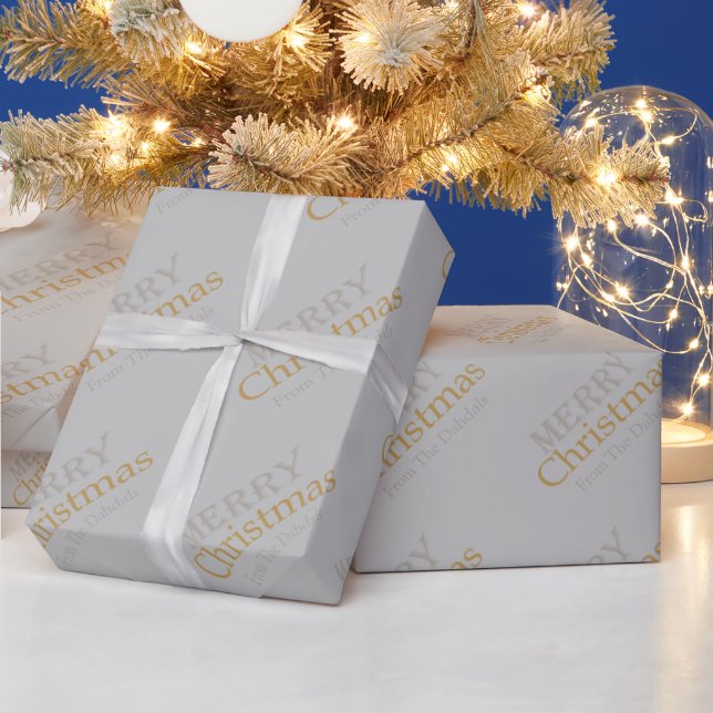 Personalisiertes Gold und Silber Frohe Weihnachten Geschenkpapier (Feiertage)