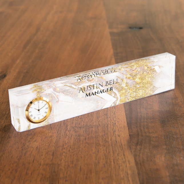 Personalisiertes Gold und weißes Marmor Namensplakette (Seite)