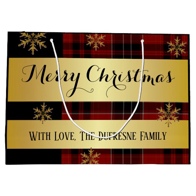 Personalisiertes Gold zu Karierten Weihnachten Große Geschenktüte (Rückseite)