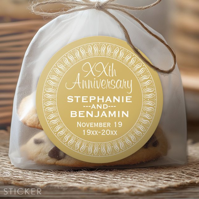 personalisiertes Gold zum 50. Hochzeitstag Runder Aufkleber (Anniversary Sticker)