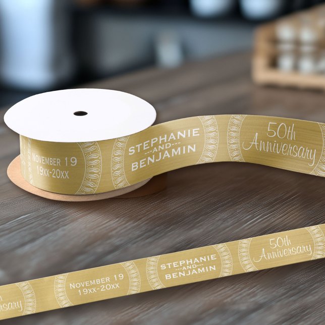 personalisiertes Gold zum 50. Hochzeitstag Satinband (Custom Wedding Anniversary Ribbon)