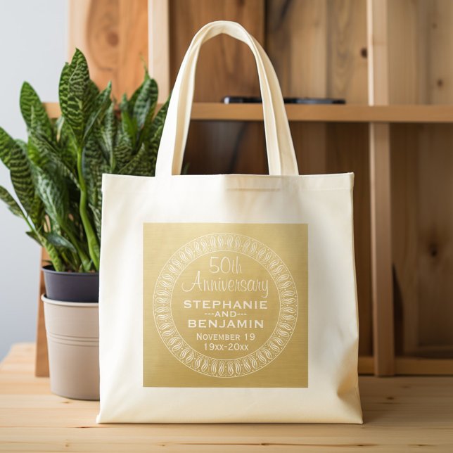 personalisiertes Gold zum 50. Hochzeitstag Tragetasche (Personalized Tote Bag - 50th Wedding Anniversary)
