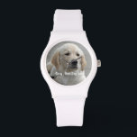 Personalisiertes Golden Retriever Hund Foto und Na Armbanduhr<br><div class="desc">Personalisieren Sie diesen Sake mit dem Foto und dem Namen Ihres Hundes oder Welpen (oder dem Foto/Namen eines anderen Hauses oder einer Person). Im Text steht "Bester Hund je" oder fügen Sie Ihren eigenen Text hinzu - Wir Liebe Daisy (Hundenname), Hundefest oder Tag der Abreise. Klicken Sie einfach auf "Anpassen",...</div>