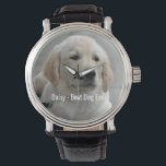 Personalisiertes Golden Retriever Hund Foto und Na Armbanduhr<br><div class="desc">Personalisieren Sie diesen Sake mit dem Foto und dem Namen Ihres Hundes oder Welpen (oder dem Foto/Namen eines anderen Hauses oder einer Person). Im Text steht "Bester Hund je" oder fügen Sie Ihren eigenen Text hinzu - Wir Liebe Daisy (Hundenname), Hundefest oder Tag der Abreise. Klicken Sie einfach auf "Anpassen",...</div>