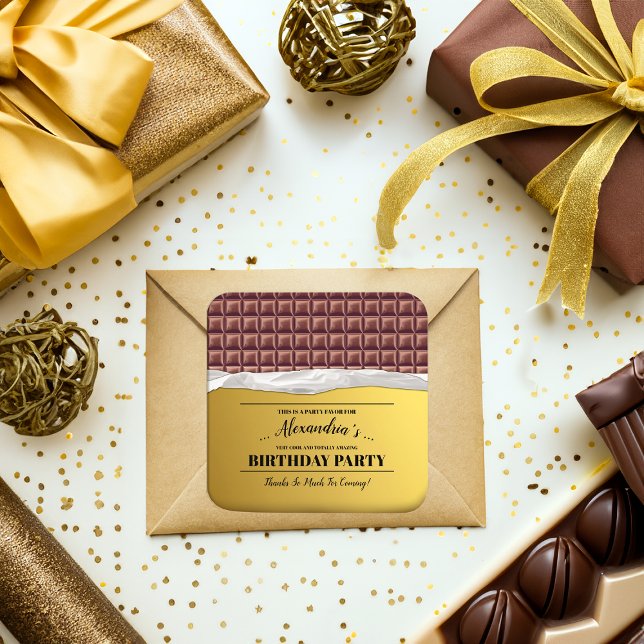 Personalisiertes Golden Ticket Chocolate Gastgesch Quadratischer Aufkleber (Von Creator hochgeladen)