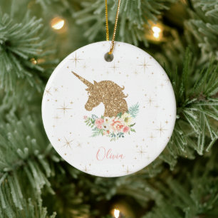 Personalisiertes goldenes Glitter-Einhorn  Keramik Ornament