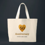 Personalisiertes Goldenes Herz 50 Jahre Jumbo Stoffbeutel<br><div class="desc">Dieser personalisierte Name Monogram Gold Heart 50th Jubiläum niedlichen Vintagen Tüte. Sie können glücklich 50 Jahre Jubiläum auf goldenem Herzen zu feiern,  dieses besondere Datum von 50 Jahren zusammen zu feiern. Passen Sie den Text "Ihre Namen" an.</div>