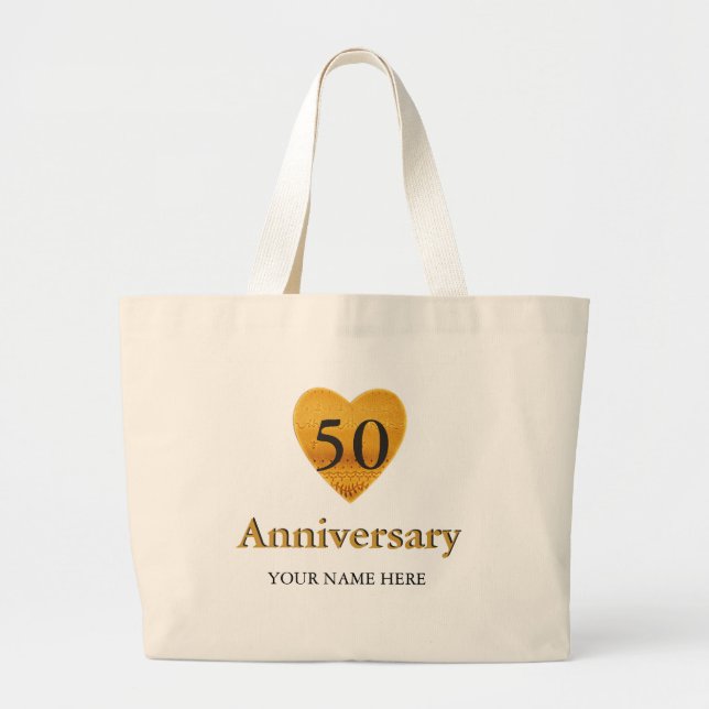 Personalisiertes Goldenes Herz 50 Jahre Jumbo Stoffbeutel (Vorne)