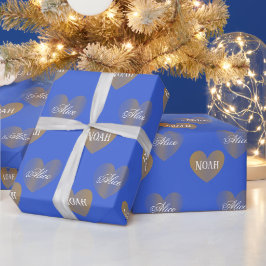 Personalisiertes Goldenes Herz, Royal Blue Geschenkpapier