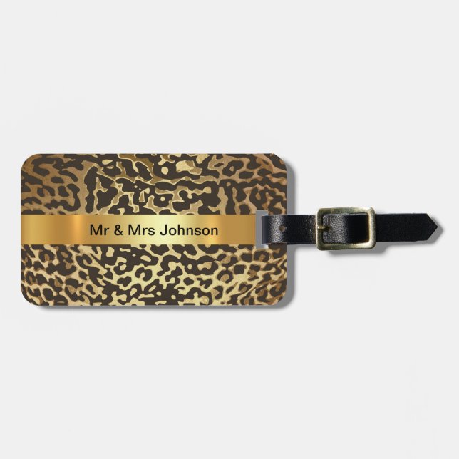 Personalisiertes goldenes Leopardenleder Gepäckanhänger (Vorderseite horizontal)