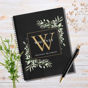 Personalisiertes goldenes Monogramm Grünzeug Schwa Notizbuch