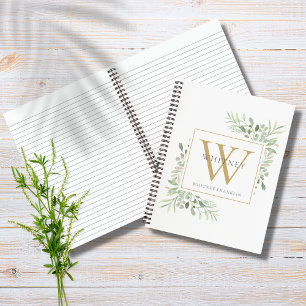 Personalisiertes goldenes Monogramm Moderne Grünpf Notizbuch