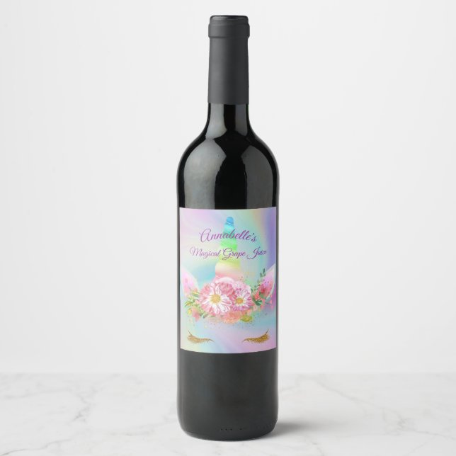 Personalisiertes Goldenes Rainbow-Einhornsaftlabel Weinetikett (Vorderseite)