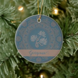 Personalisiertes Goldenes Teal-Rokokolo-Lotus-Punk Keramik Ornament