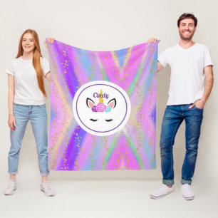 Personalisiertes goldfarbenes Einhorn Fleecedecke