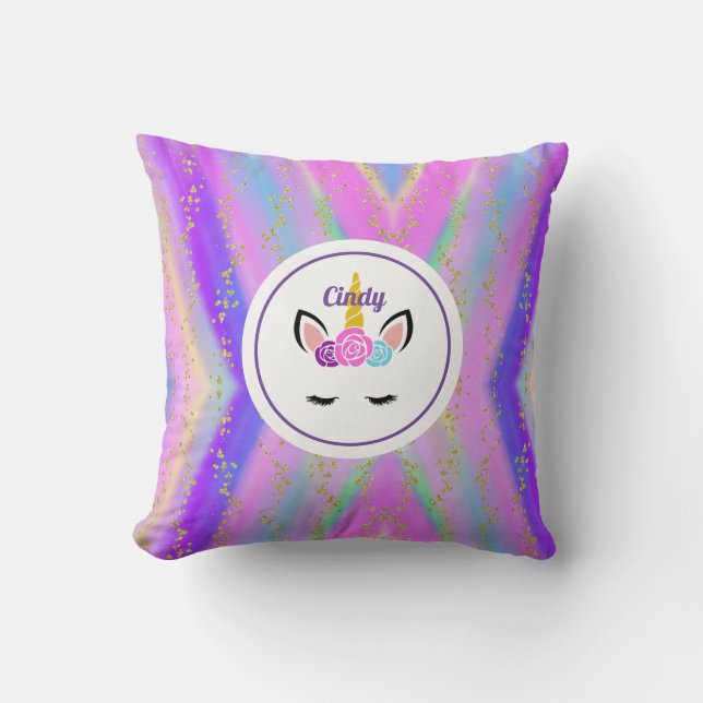 Personalisiertes goldfarbenes Einhorn Kissen (Vorderseite)