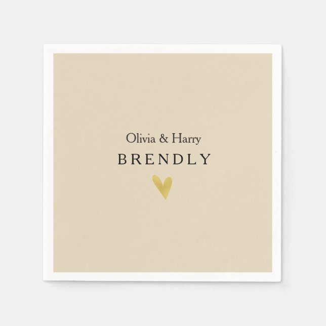 Personalisiertes Goldherz Hochzeitspapier Napkins Serviette (Vorderseite)