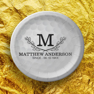 Personalisiertes Golf Ball Muster Name Monogramm A Pappteller