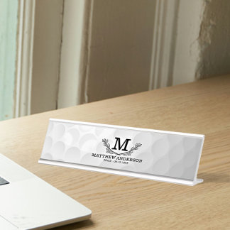 Personalisiertes Golf Ball Muster Name Monogramm A Schreibtischnamensplakette