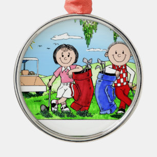 Personalisiertes Golf Couple Cartoon - Karikatur Silbernes Ornament