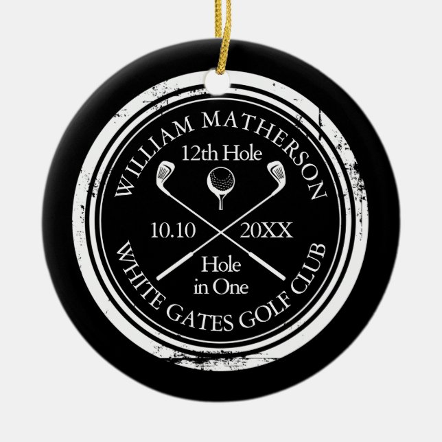 Personalisiertes Golf-Loch-in-Eins-Andenken Keramik Ornament (Vorne)