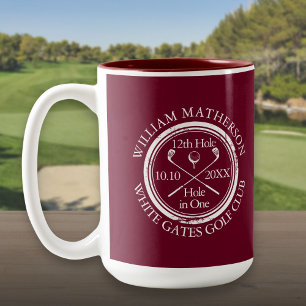 Personalisiertes Golf-Loch-in-Eins-Burgunder Zweifarbige Tasse