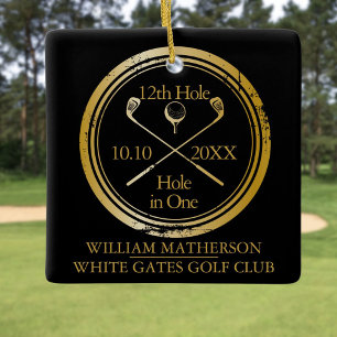 Personalisiertes Golf-Loch-in-Eins Retro Schwarz u Keramikornament