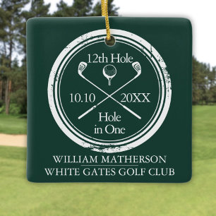 Personalisiertes Golf-Loch-in-Eins Retro Smaragdgr Keramikornament