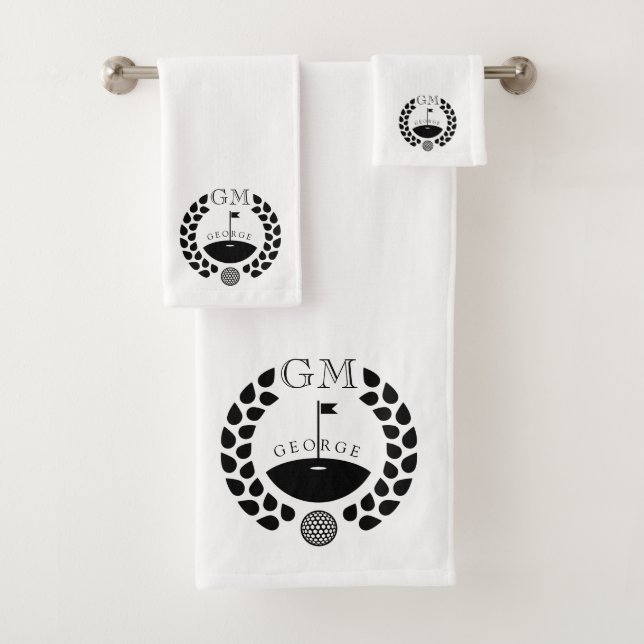 Personalisiertes Golf Monogramm Badhandtuch Set (Insitu)