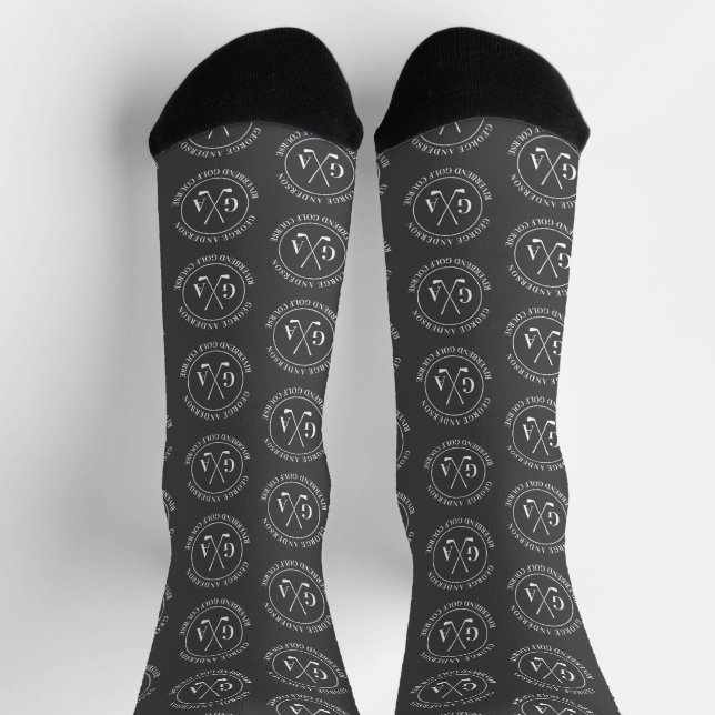 Personalisiertes Golf-Monogramm-Muster grau Socken (Oben)
