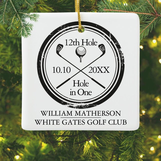 Personalisiertes Golfcenter in einem Retro-Keramik Keramikornament (Personalized Golf Hole in One Retro Ceramic Orname Ceramic Ornament)