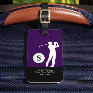 Personalisiertes Golfer Monogramm Lila Gepäckanhänger