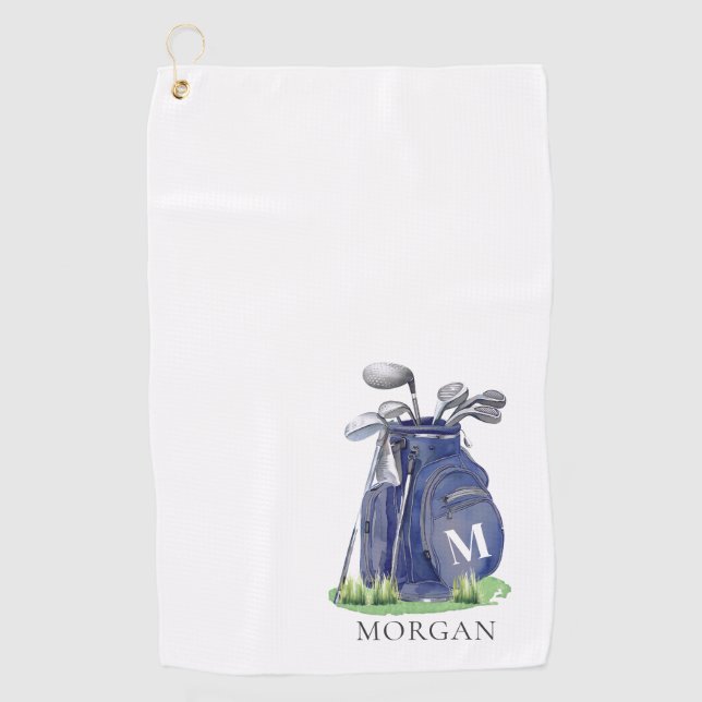 Personalisiertes Golfer Navy Blau Monogramm Golfhandtuch (Vorderseite)