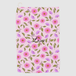 Personalisiertes Golfhandtuch Pink Lacy Daisy