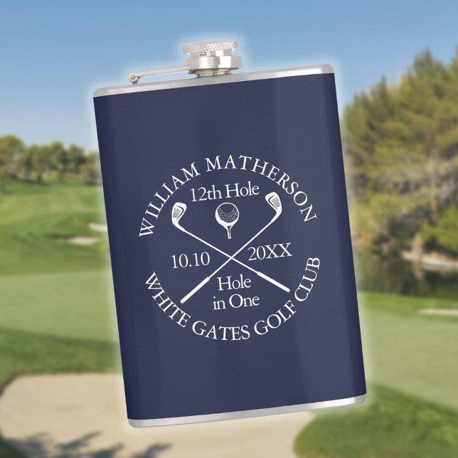 Personalisiertes Golfloch in einem Navy Blue Flachmann (Personalized Golf Hole in One Navy Blue Flask)