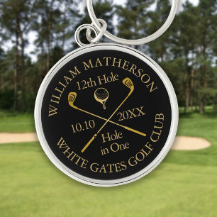 Personalisiertes Golfloch in One Black und Gold Schlüsselanhänger