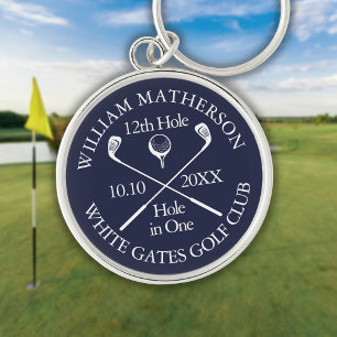 Personalisiertes Golfloch in One Navy Blau Schlüsselanhänger