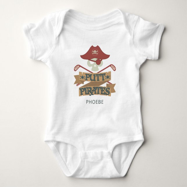 Personalisiertes Golfputt Pirates Golfsport Baby Strampler (Vorderseite)