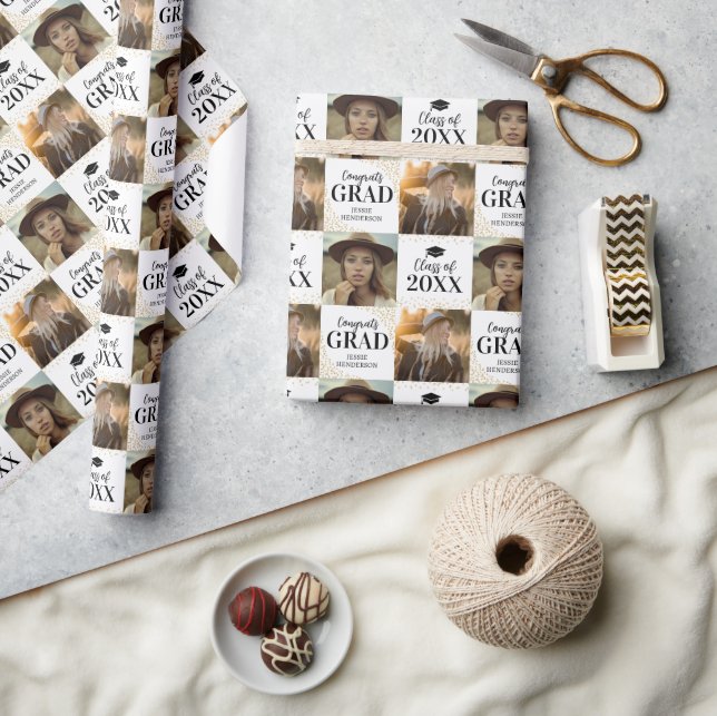 Personalisiertes Graduate-2-Foto Geschenkpapier (Kunsthandwerk)