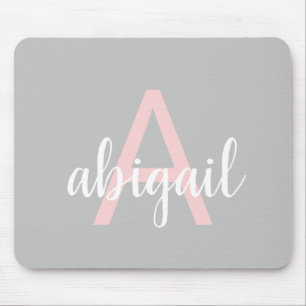 Personalisiertes Grau Rosa Monogramm Moderner Name Mousepad
