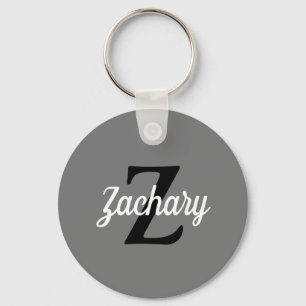 Personalisiertes Grau Schwarz Weiß Retro-Monogramm Schlüsselanhänger